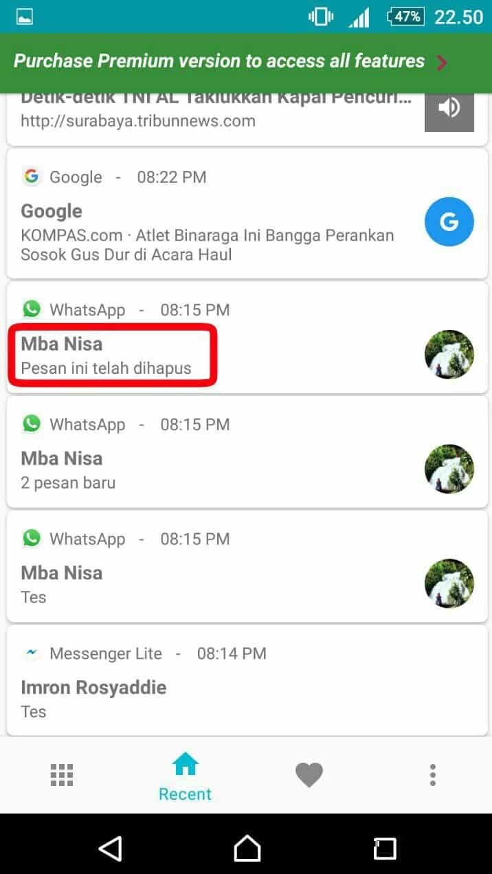 Membuka Notifikasi Whatsapp Yang Telah Dihapus